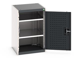 Heavy Duty Bott cubio cupboard with perfo panel lined hinged doors. 525mm wide x 525mm deep x 800mm high with 2 x100kg capacity shelves.... Bott Tool Storage Cupboards for workshops with Shelves and or Perfo Doors